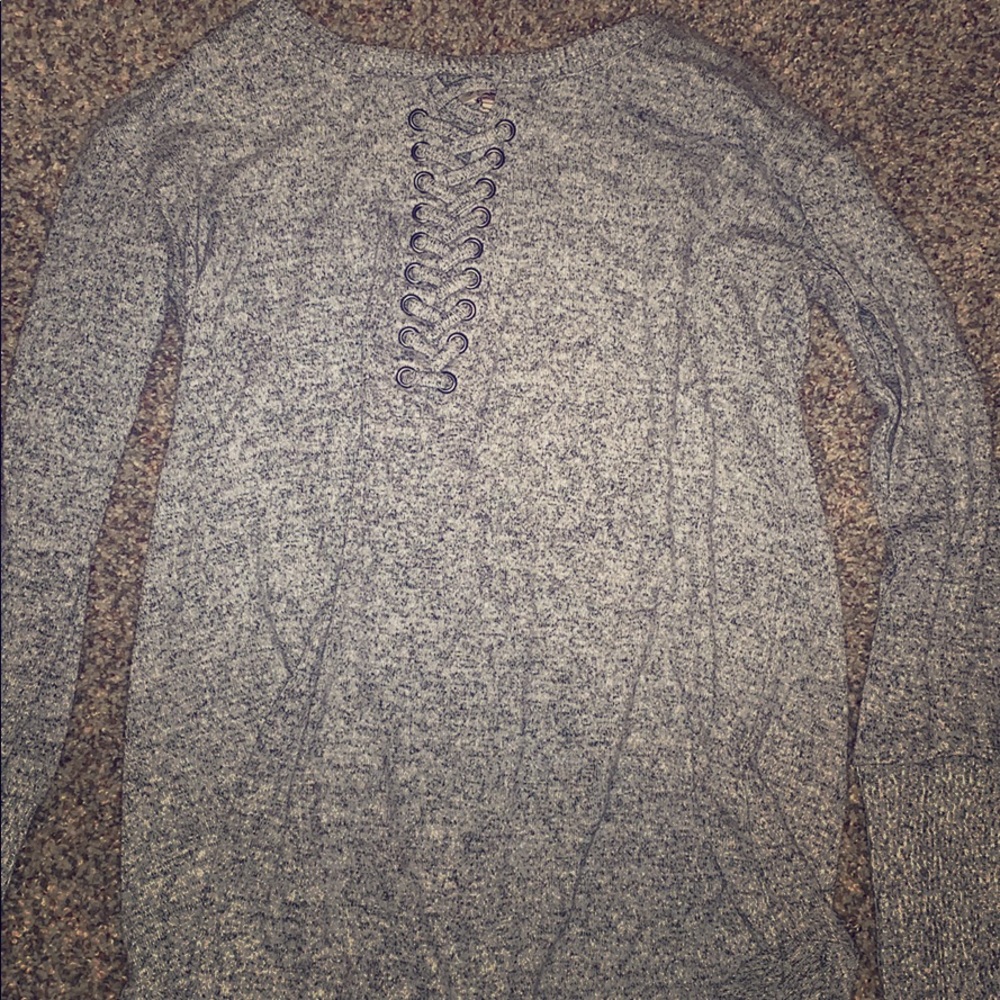 Gray lace up sweater